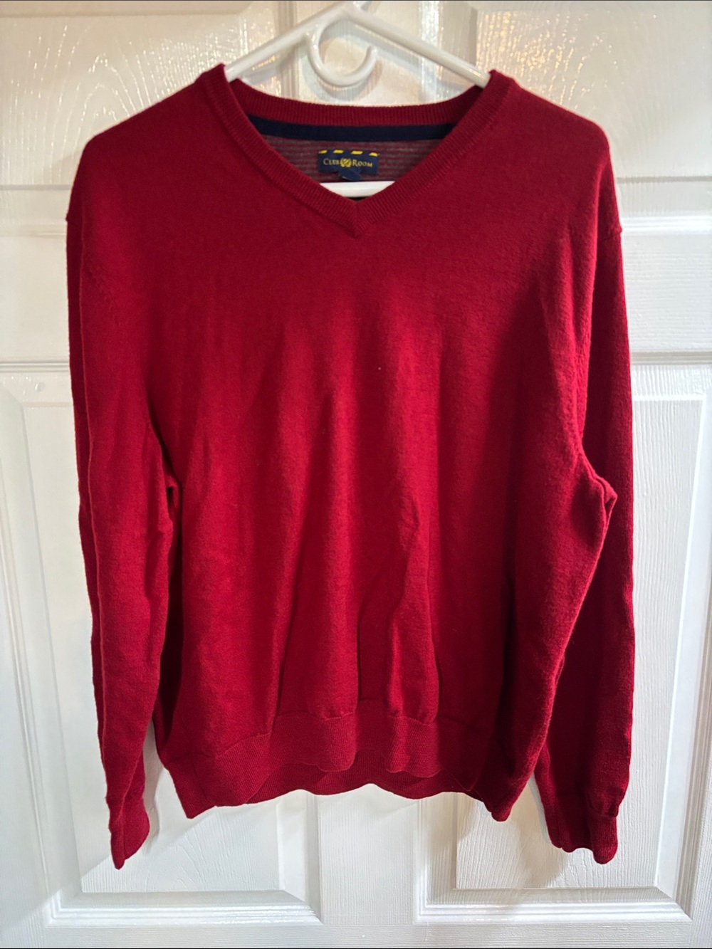 Club Room Crimson Red V-Neck Wool Blend Sweater Size XL